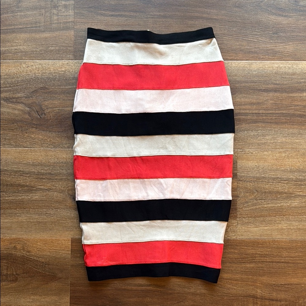 Bebe Striped Black, Red, and Cream Women's Skirt
